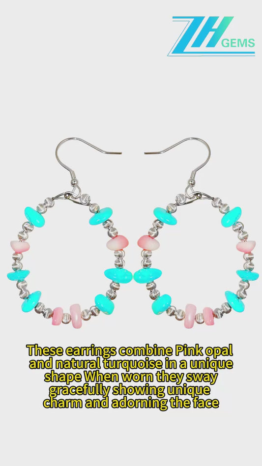 These Earrings Combine Pink Opal And Natural Turquoise In A Unique Shape When Worn They Sway Gracefully Showing Unique