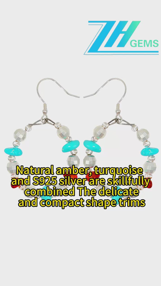 Natural Amber,Turquoise And S925 Silver Are Skillfully Combined The Delicate And Compact Shape Trims The Face Contour