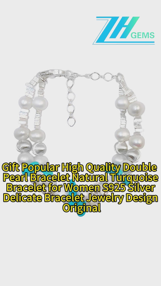 Gift Popular High Quality Double Pearl Bracelet Natural Turquoise Bracelet For Women S925 Silver Delicate