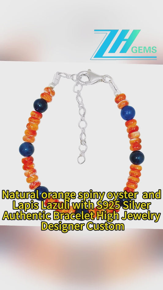 Natural Orange Spiny Oyster And Lapis Lazuli With S925 Silver Authentic Bracelet High Jewelry Designer Custom