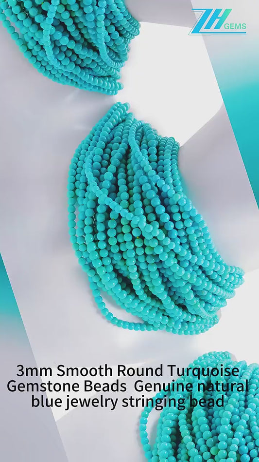 3mm Smooth Round Turquoise Gemstone Beads Genuine Natural Blue Jewelry Stringing Bead