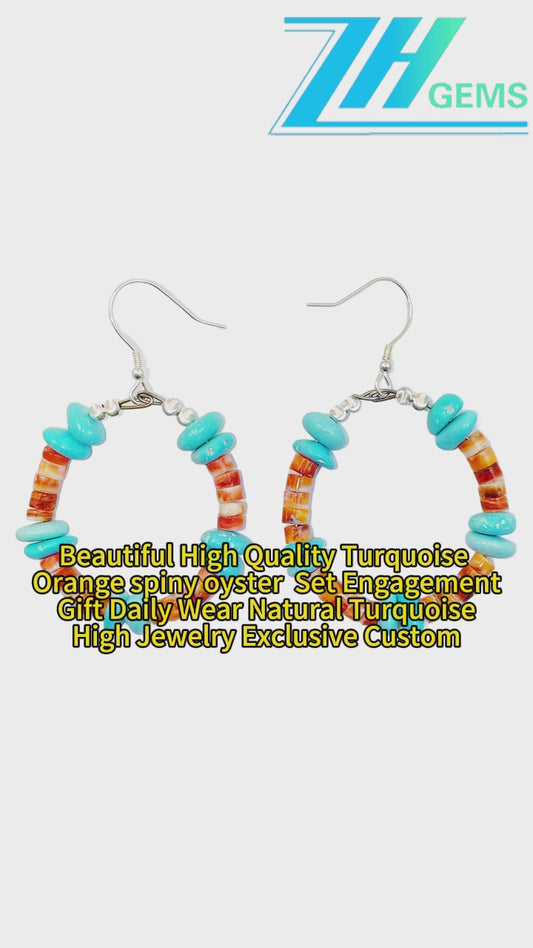 Beautiful High Quality Turquoise Orange Spiny Oyster Set Engagement Gift Daily Wear Natural Turquoise High Jewelry