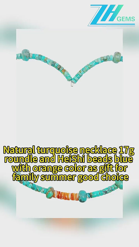 Natural Turquoise Necklace 17g Roundle And Heishi Beads Blue With Orange Color As Gift For Family Summer Good Choice