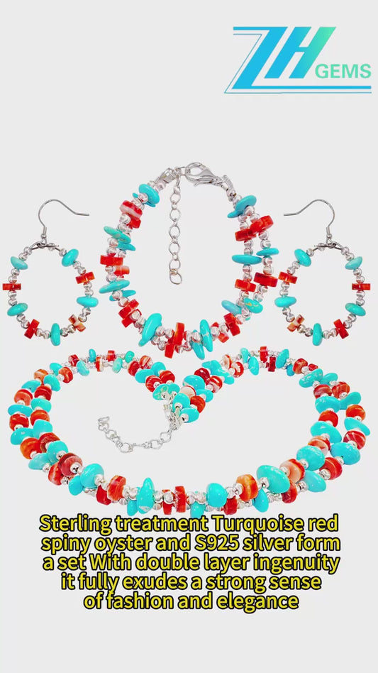 Sterling Treatment Turquoise Red Spiny Oyster And S925 Silver Form A Set With Double Layer Ingenuity It Fully Exudes