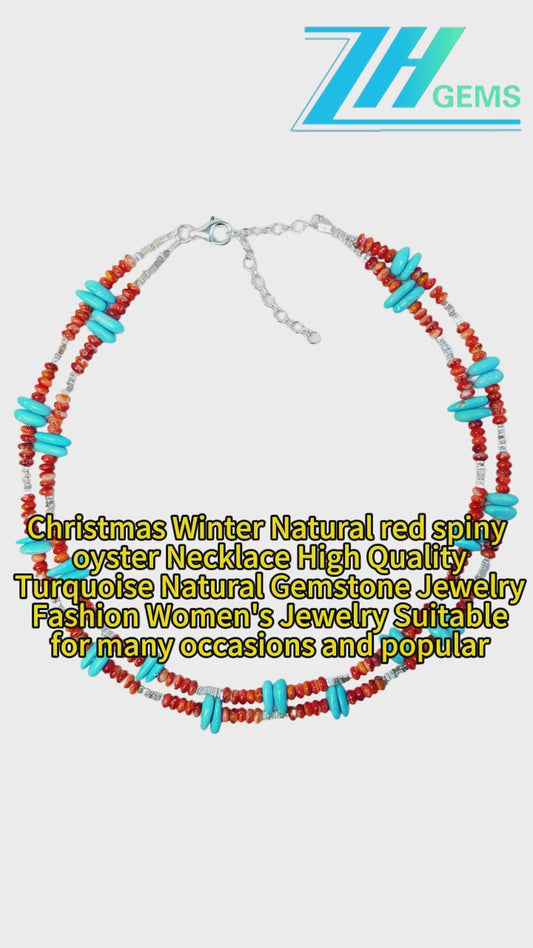 Christmas Winter Natural Red Spiny Oyster Necklace High Quality Turquoise Natural Gemstone Jewelry Fashion Women's Jewelry