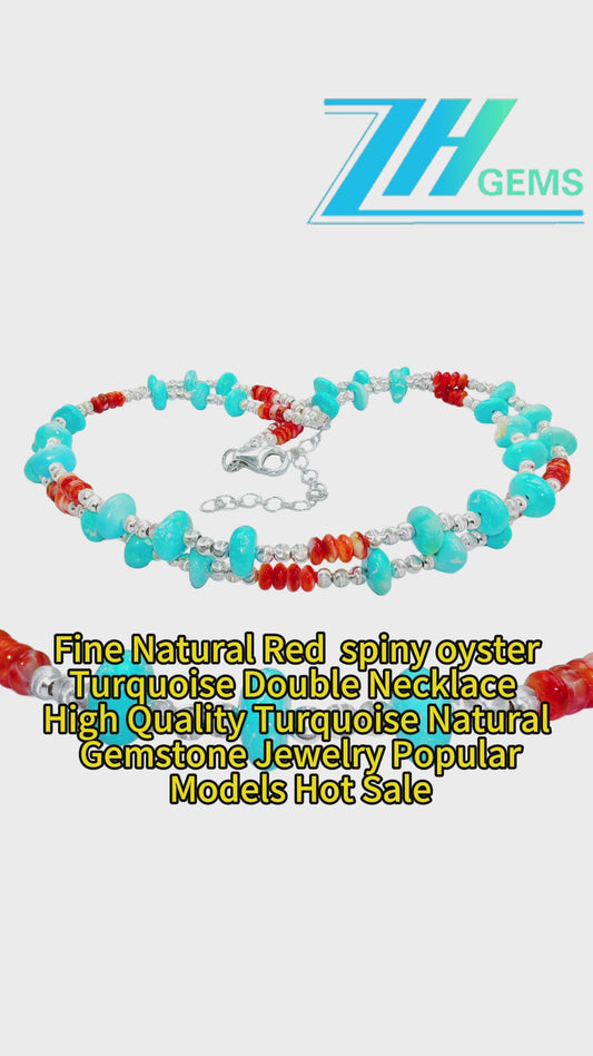Fine Natural Red Spiny Oyster Turquoise Double Necklace High Quality Turquoise Natural Gemstone Jewelry Popular Models Hot Sale