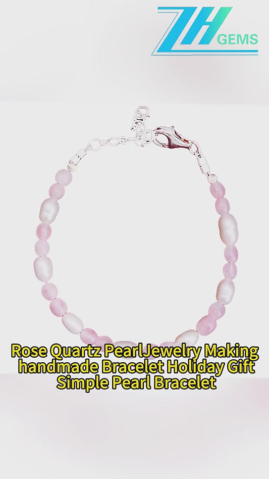 Rose Quartz Pearljewelry Making Handmade Bracelet Holiday Gift Simple Pearl Bracelet