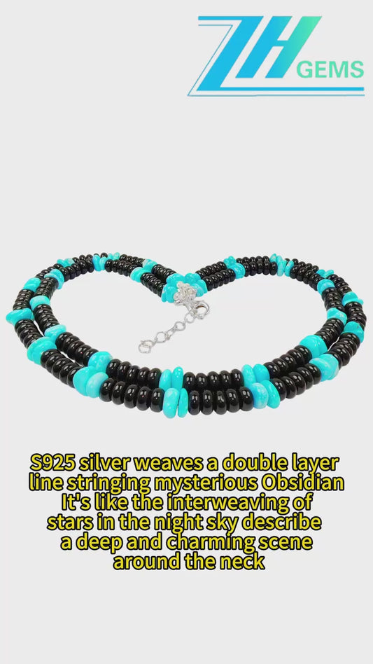 Silver Weaves A Double Layer Line Stringing Mysterious Obsidian The Interweaving Of Stars In The Night Sky