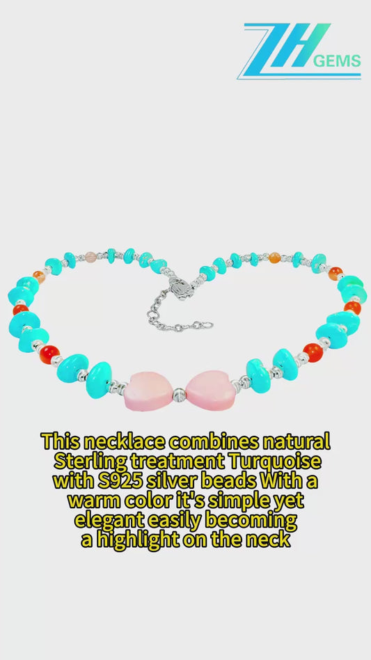 This Necklace Combines Natural Sterling Treatment Turquoise With S925 Silver Beads With A Warm Color It's Simple Yet Elegant