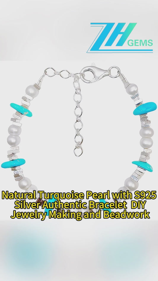 Natural Turquoise Pearl With S925 Silver Authentic Bracelet Diy Jewelry Making And Beadwork