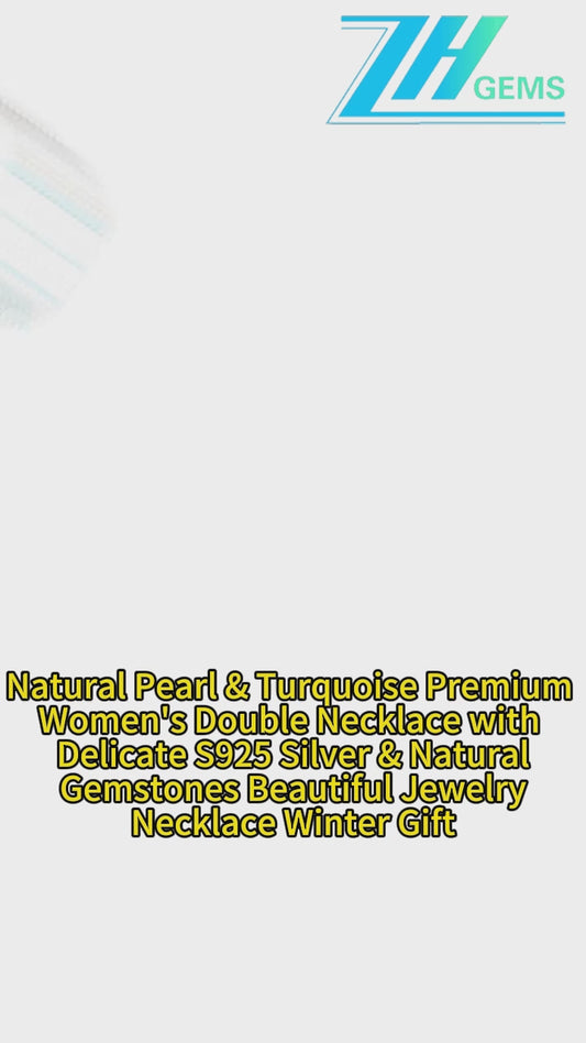 Natural Pearl & Turquoise Premium Women's Double Necklace With Delicate Gemstones Beautiful Jewelry Necklace Winter Gift