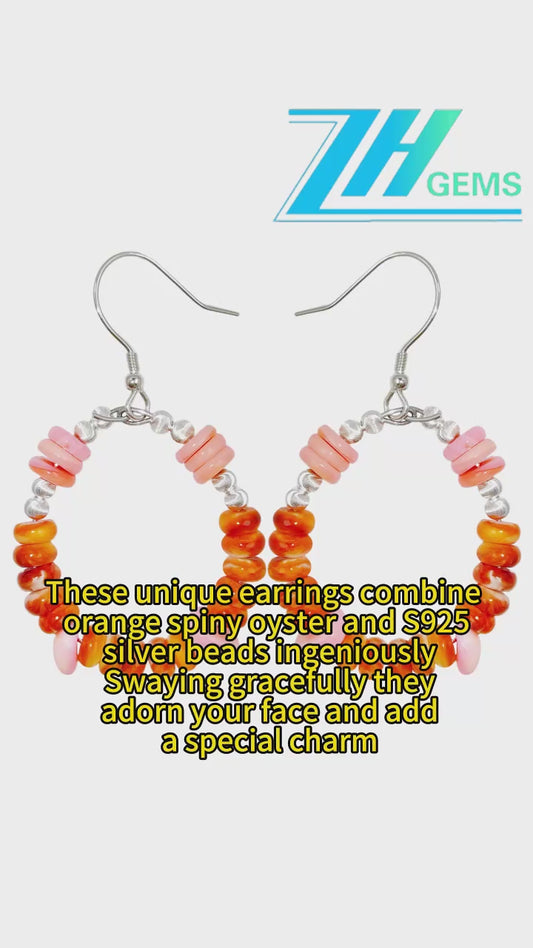 These Unique Earrings Combine Orange Spiny Oyster And S925 Silver Beads Ingeniously Swaying Gracefully