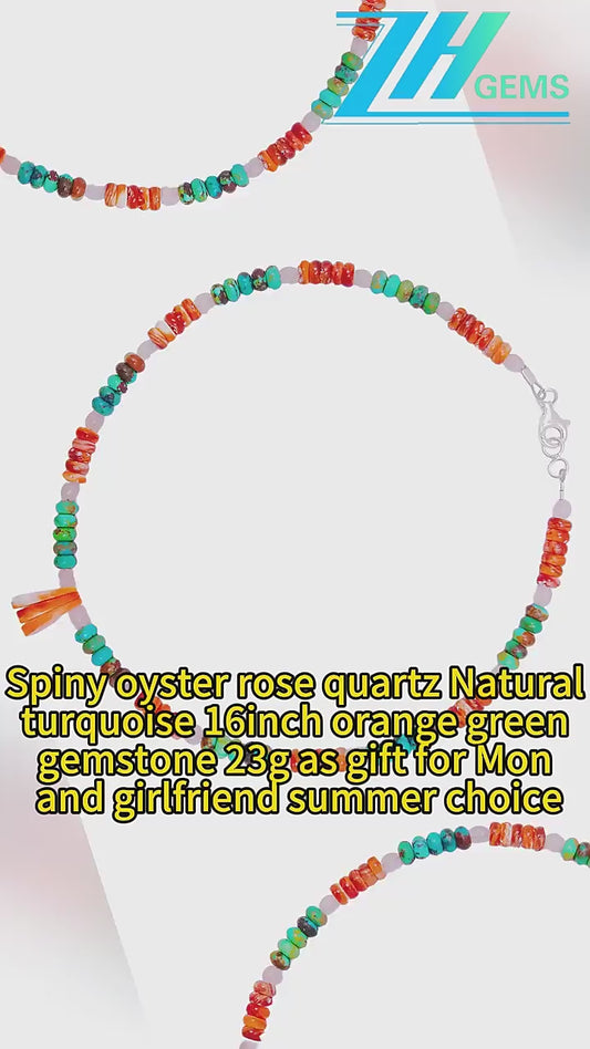 Spiny Oyster Rose Quartz Natural Turquoise 16inch Orange Green Gemstone 23g As Gift For Mon And Girlfriend Summer