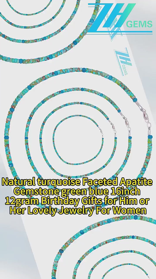 Natural Turquoise Faceted Apatite Gemstone Green Blue 16inch 12gram Birthday Gifts For Him Or Her Lovely Jewelry For Women