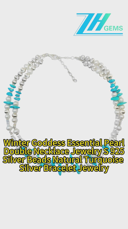 Winter Goddess Essential Pearl Double Necklace Jewelry S925 Silver Beads Natural Turquoise Silver Bracelet Jewelry