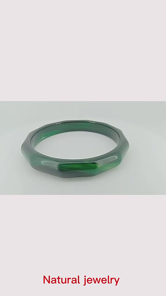 Natural Jewelry Dark Green Agate Gemstone Bangle Best Gift 53-63mm