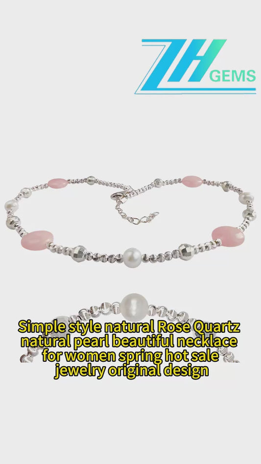 Simple Style Natural Rose Quartz Natural Pearl Beautiful Necklace For Women Spring Hot Sale Jewelry Original Design