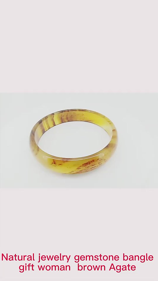Natural Jewelry Brown Agate Gemstone Woman Man Bangle Best Gift 53-63mm