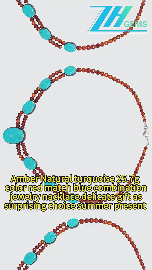 Amber Natural Turquoise 25.7g Color Red Match Blue Combination Jewelry Necklace Delicate Gift As Surprising Choice Summer