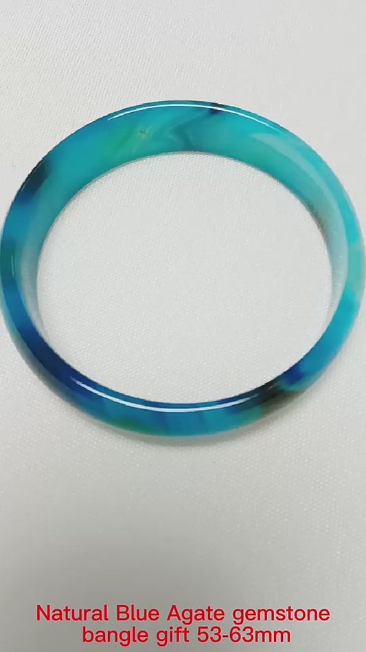 Natural Blue Agate Gemstone Bangle Best Gift 53-63mm