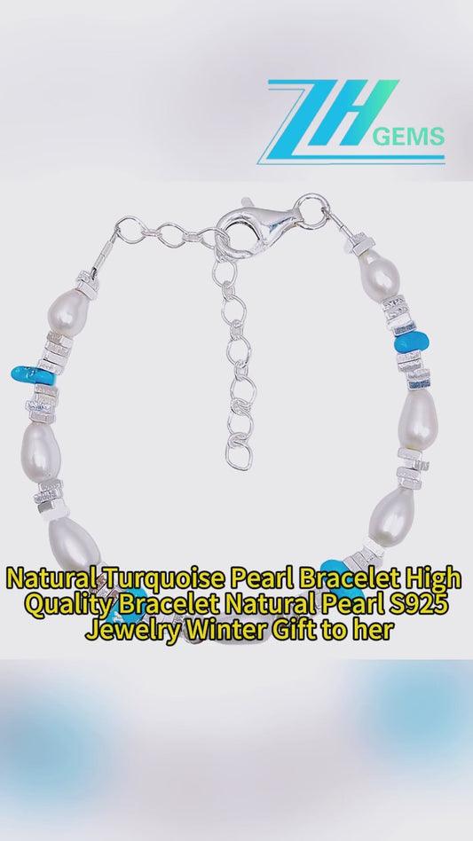 Natural Turquoise Pearl Bracelet High Quality Bracelet Natural Pearl S925 Jewelry Winter Gift To Her