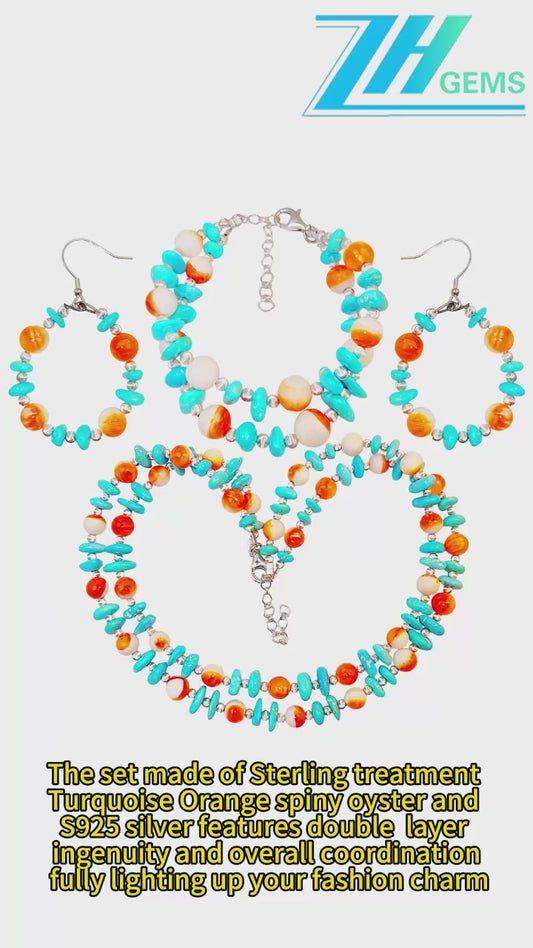 The Set Made Of Sterling Treatment Turquoise Orange Spiny Oyster And S925 Silver Features Double Layer Ingenuity
