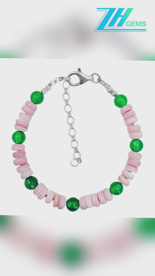 Natural Chrysoprase Fashion Jewelry Pink Opal And S925 Silver Delicate Bracelet Healing Women's Jewelry