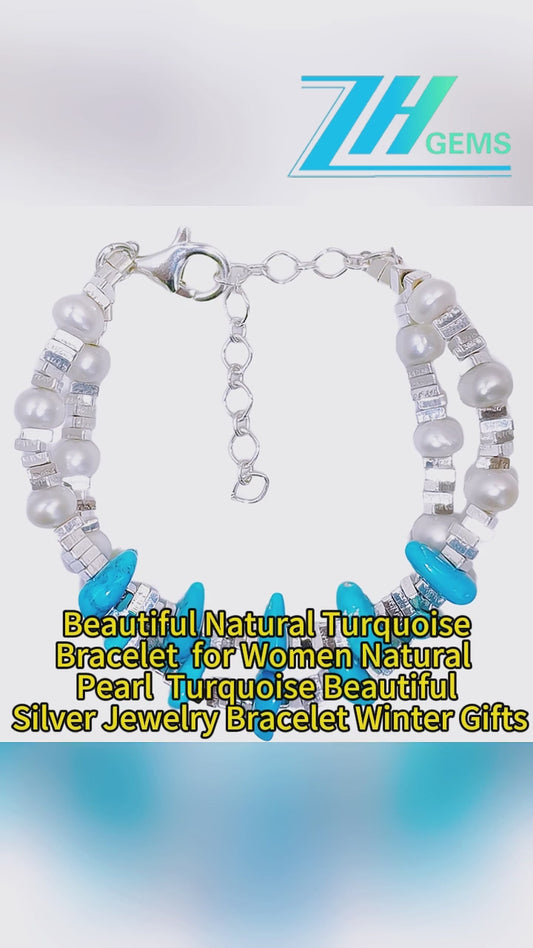 High Quality Natural Turquoise Premium Women's Bracelet Delicate S925 Silver Natural Pearl Beautiful Jewelry Bracelet1