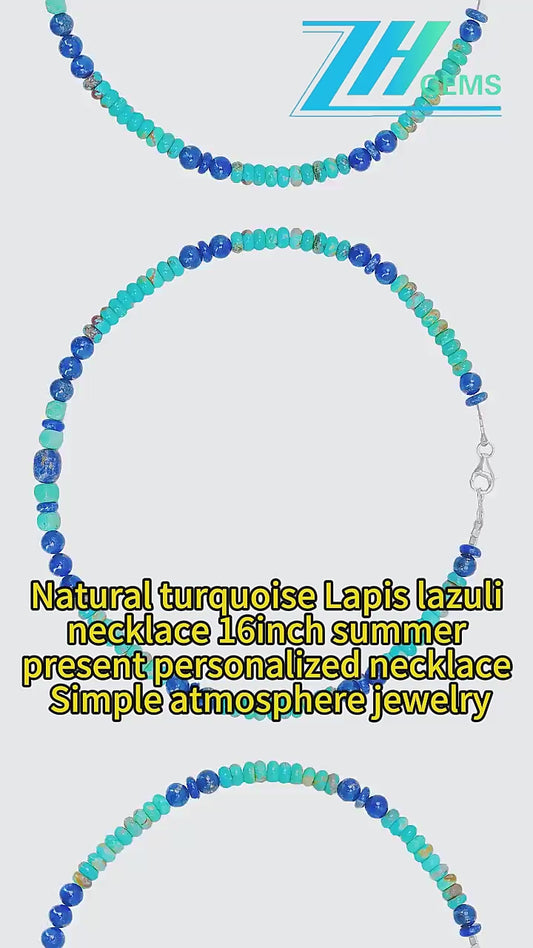 Natural Turquoise Lapis Lazuli Necklace 16inch Summer Present Personalized Necklace Simple Atmosphere Jewelry