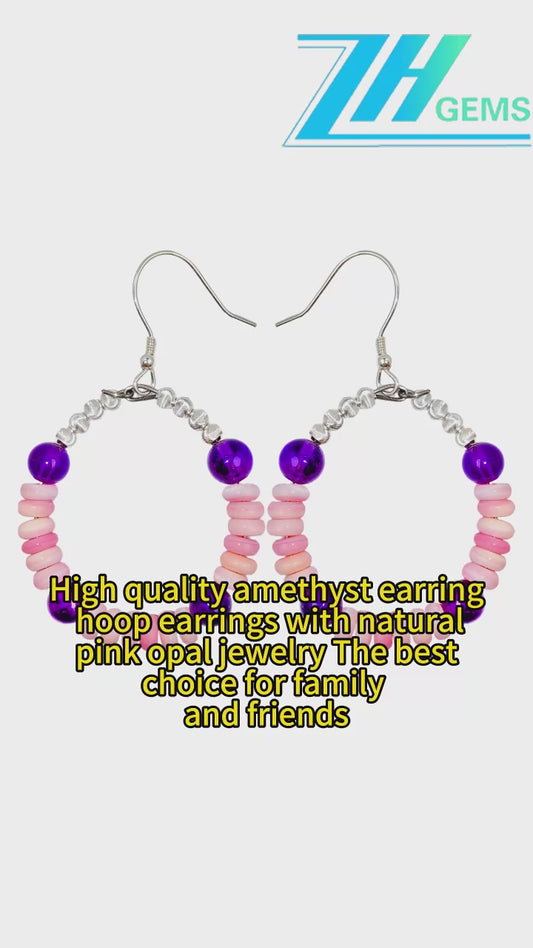 High Quality Amethyst Earring Hoop Earrings With Natural Pink Opal Jewelry The Best Choice For Family And Friends