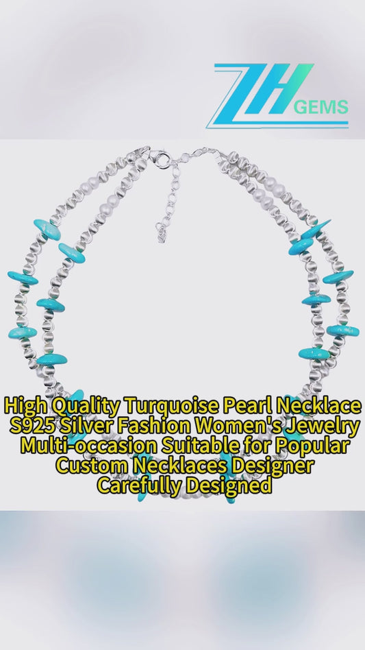 High Quality Turquoise Pearl Necklace S925 Silver Fashion Suitable For Popular Custom Necklaces Designer Carefully Designed