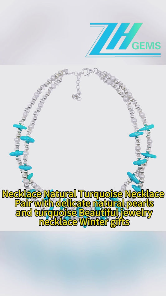 Necklace Natural Turquoise Necklace Pair With Delicate Natural Pearls And Turquoise Beautiful Jewelry Necklace Winter Gifts