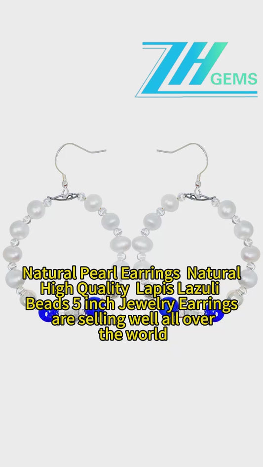 Natural Pearl Earrings Natural High Quality Lapis Lazuli Beads 5 Inch Jewelry Earrings Are Selling Well All Over The World