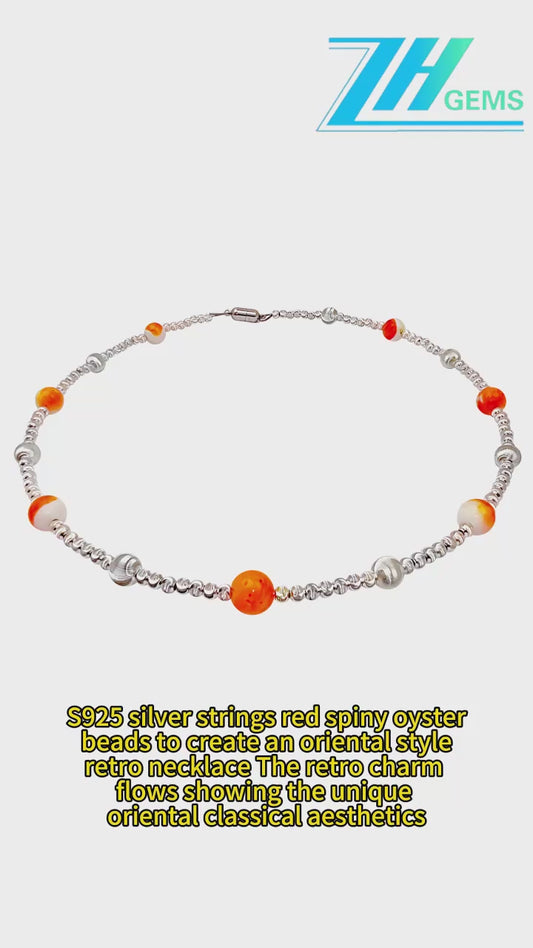 S925 Silver Strings Red Spiny Oyster Beads To Create An Oriental Style Retro Necklace The Retro Charm Flows Showing
