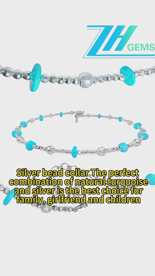 Silver Bead Collar The Perfect Combination Of Natural Turquoise And Silver Is The Best Choice For Family