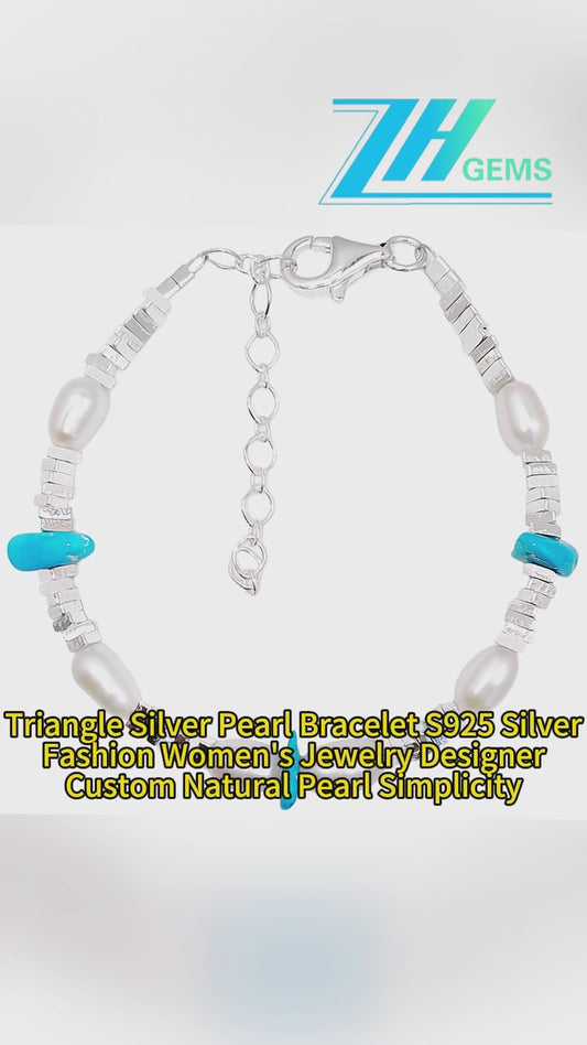 Triangle Silver Pearl Bracelet S925 Silver Fashion Women's Jewelry Designer Custom Natural Pearl Simplicity
