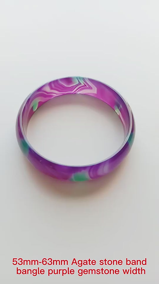 53mm-63mm Agate Stone Band Bangle Purple Gemstone Width Bangle Woman Man Bangle Best Gift