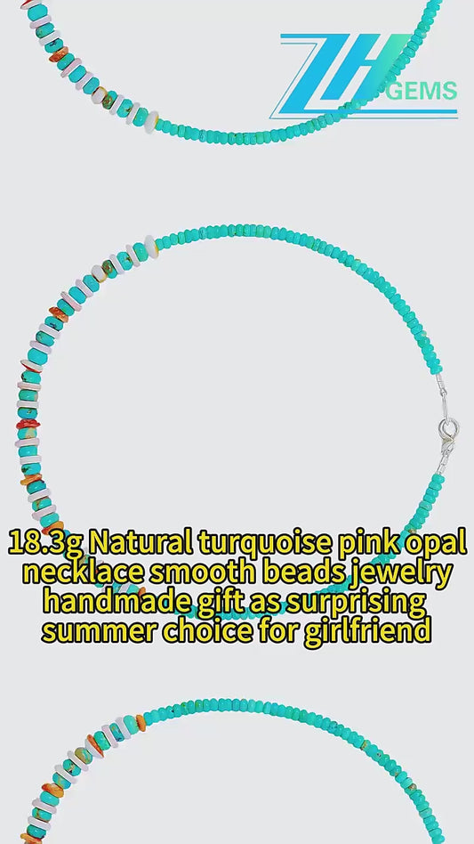 18.3g Natural Turquoise Pink Opal Necklace Smooth Beads Jewelry Handmade Gift As Surprising Summer Choice For Girlfriend