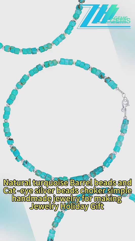 Natural Filled Turquoise Drum Beads S925 Silver Necklace Exquisite Jewelry Accessories Women Fashion
