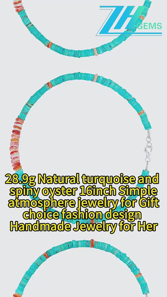 28.9g Natural Turquoise And Spiny Oyster 16inch Simple Atmosphere Jewelry For Gift Choice Fashion Design Handmade
