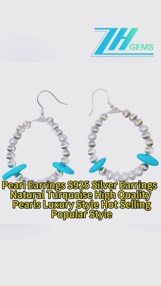 Pearl Earrings S925 Silver Earrings Natural Turquoise High Quality Pearls Luxury Style Hot Selling Popular Style