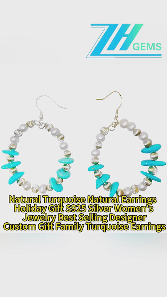 Natural Turquoise Natural Earrings Holiday Gift S925 Silver Designer Custom Gift Family Turquoise Earrings