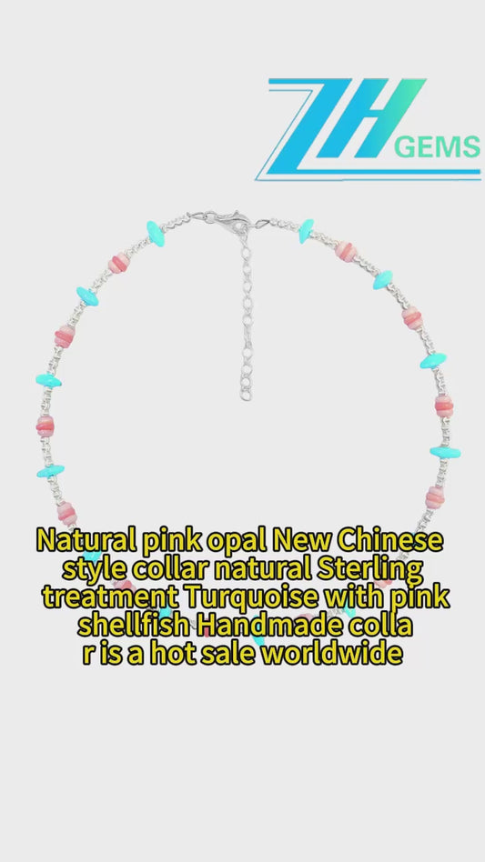 Natural Pink Opal New Chinese Style Collar Natural Sterling Treatment Turquoise With Pink Shellfish Handmade Collar