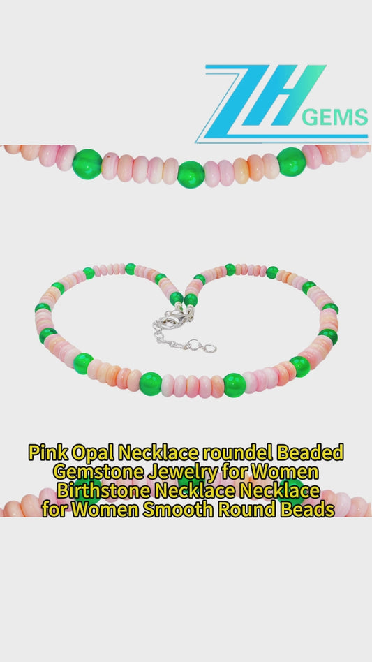 Pink Opal Necklace Roundel Beaded gemstone Jewelry For Women Birthstone Necklace Necklace For Women Smooth Round Beads