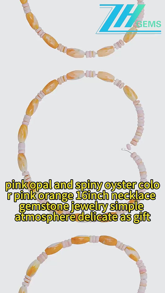 Pink Opal And Spiny Oyster Color Pink Orange 16inch Necklace Gemstone Jewelry Simple Atmosphere Delicate As Gift