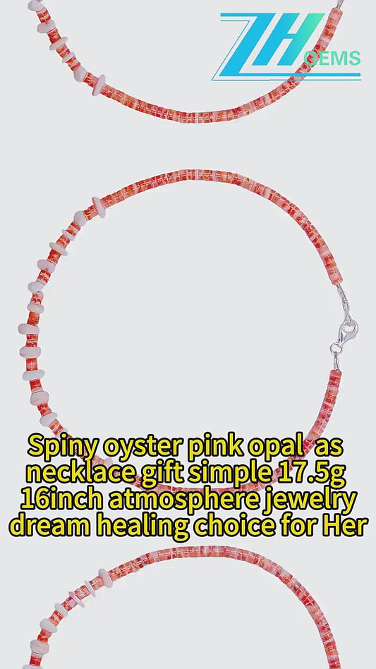 Spiny Oyster Pink Opal As Necklace Gift Simple 17.5g 16inch Atmosphere Jewelry Dream Healing Choice For Her