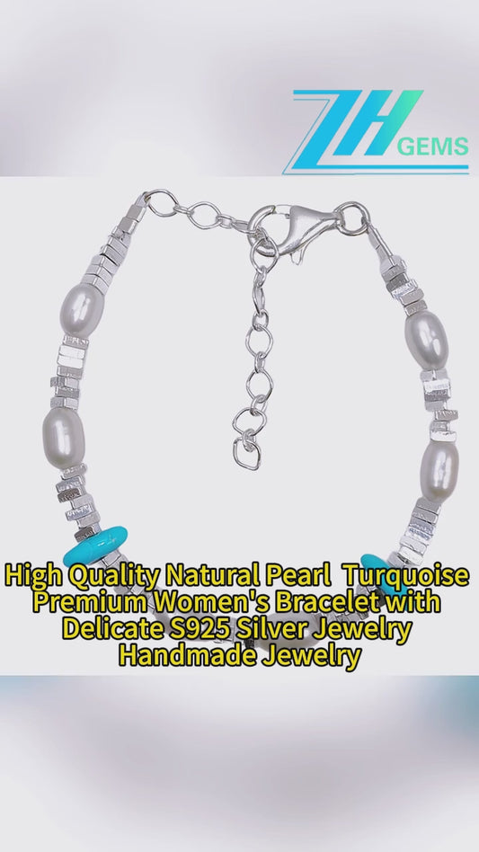 High Quality Natural Pearl & Turquoise Premium Women's Bracelet With Delicate S925 Silver Jewelry Handmade Jewelry