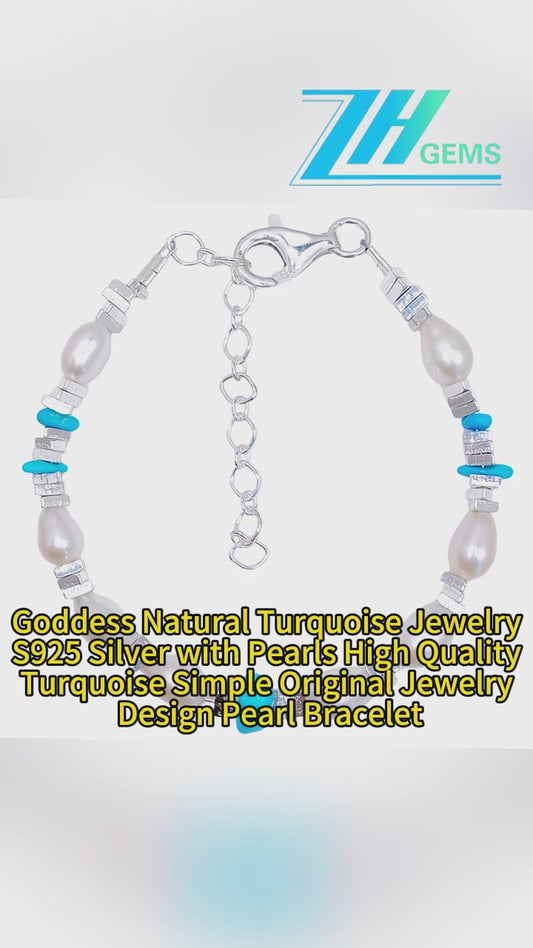 Goddess Natural Turquoise Jewelry S925 Silver With Pearls High Quality Turquoise Simple Original Jewelry Design Pearl Bracelet