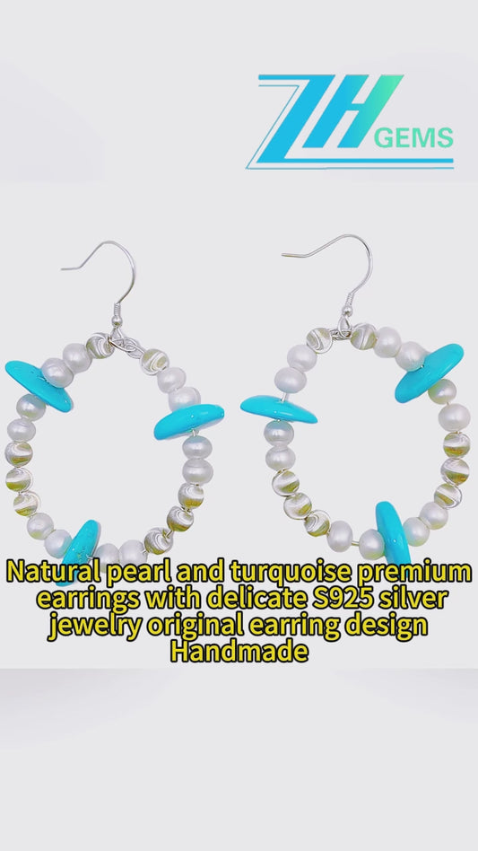 Natural Pearl And Turquoise Premium Earrings With Delicate S925 Silver Jewelry Original Earring Design Handmade