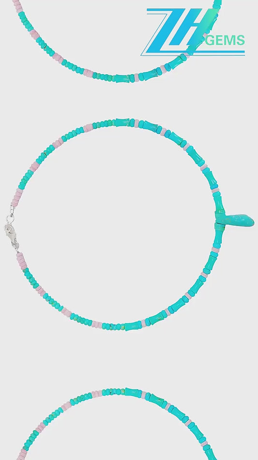 Natural Stablish Turquoise And Natural Pink Opal Necklace Women Fashion Jewelry Turquoise Necklace